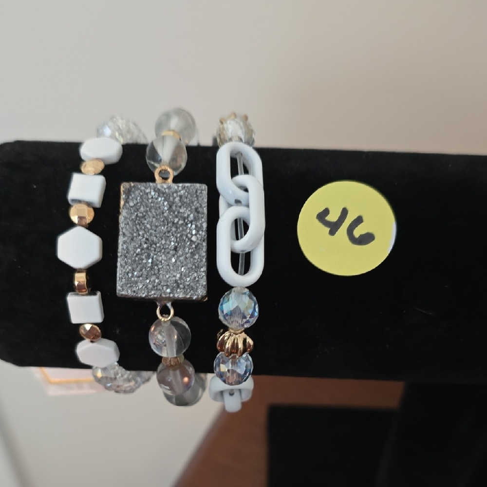 Erimish White and Silver Multi-Strand Bracelet Set